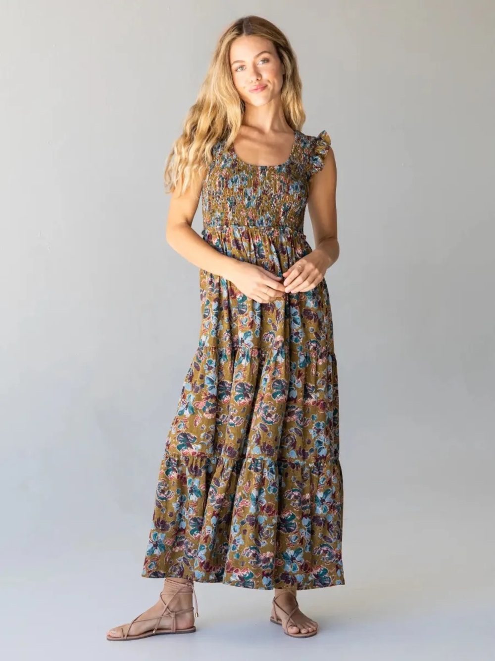 Natural Life Olivia Smocked Green Maxi Dress sz XL - Picture 9 of 10
